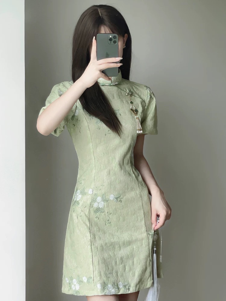 【2035 一眼心动 显白绿】（没有流苏）显瘦气质修身中国风旗袍