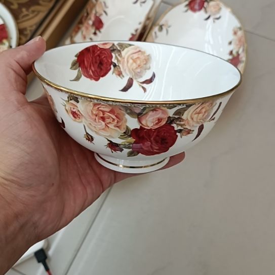 爱***师金秋玫瑰手工拍金5.5英寸高脚碗2个