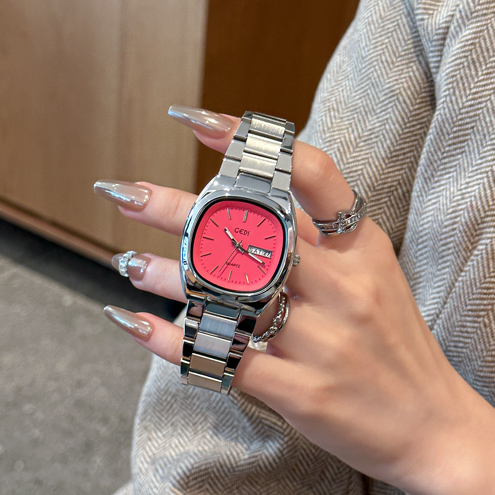 歌迪时尚双历女表精致轻奢百搭防水腕表女士小众复古石英黑金手表