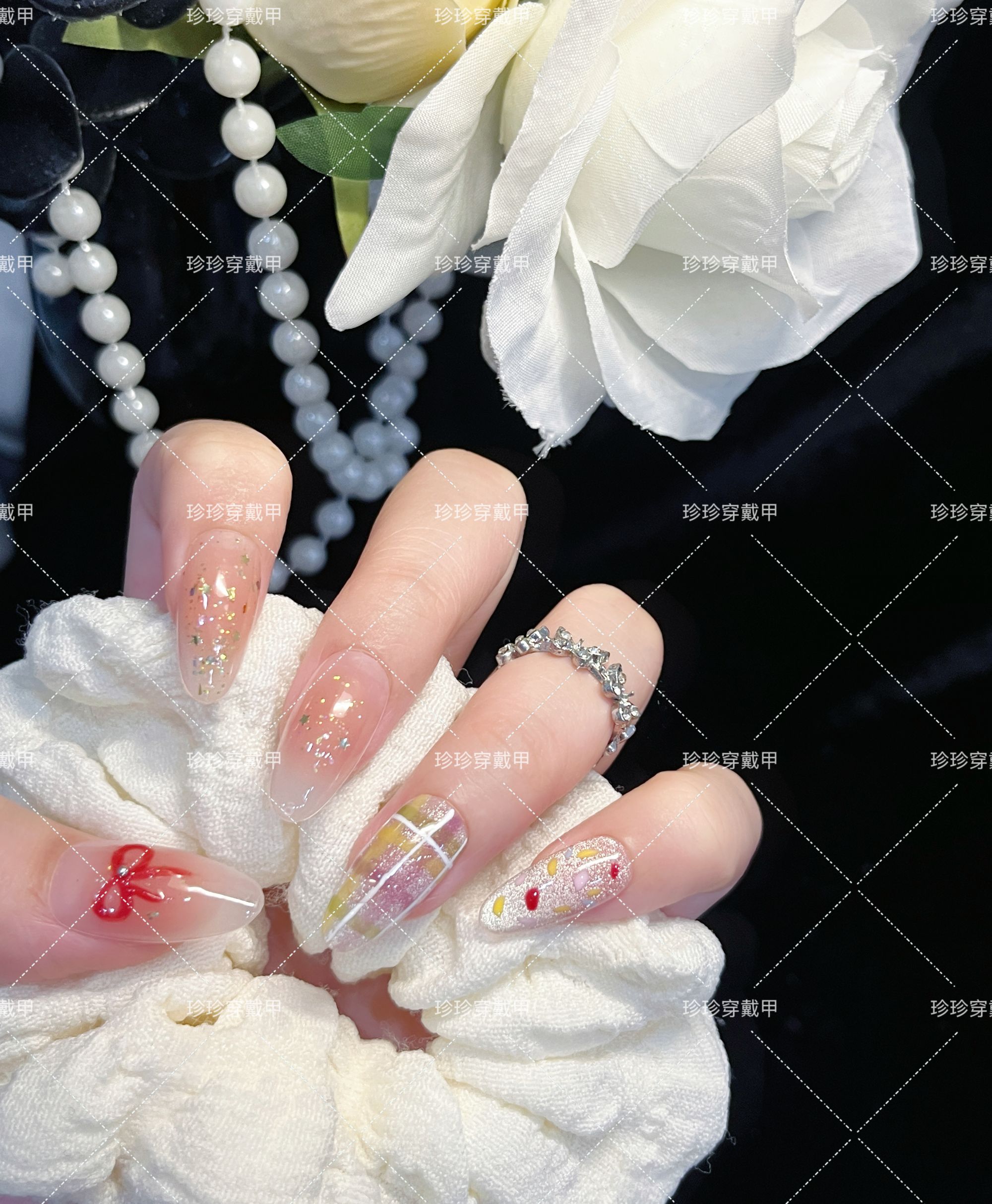 【快乐因子】珍珍手工穿戴甲元气多巴胺波点腮红晕染格纹星星细闪