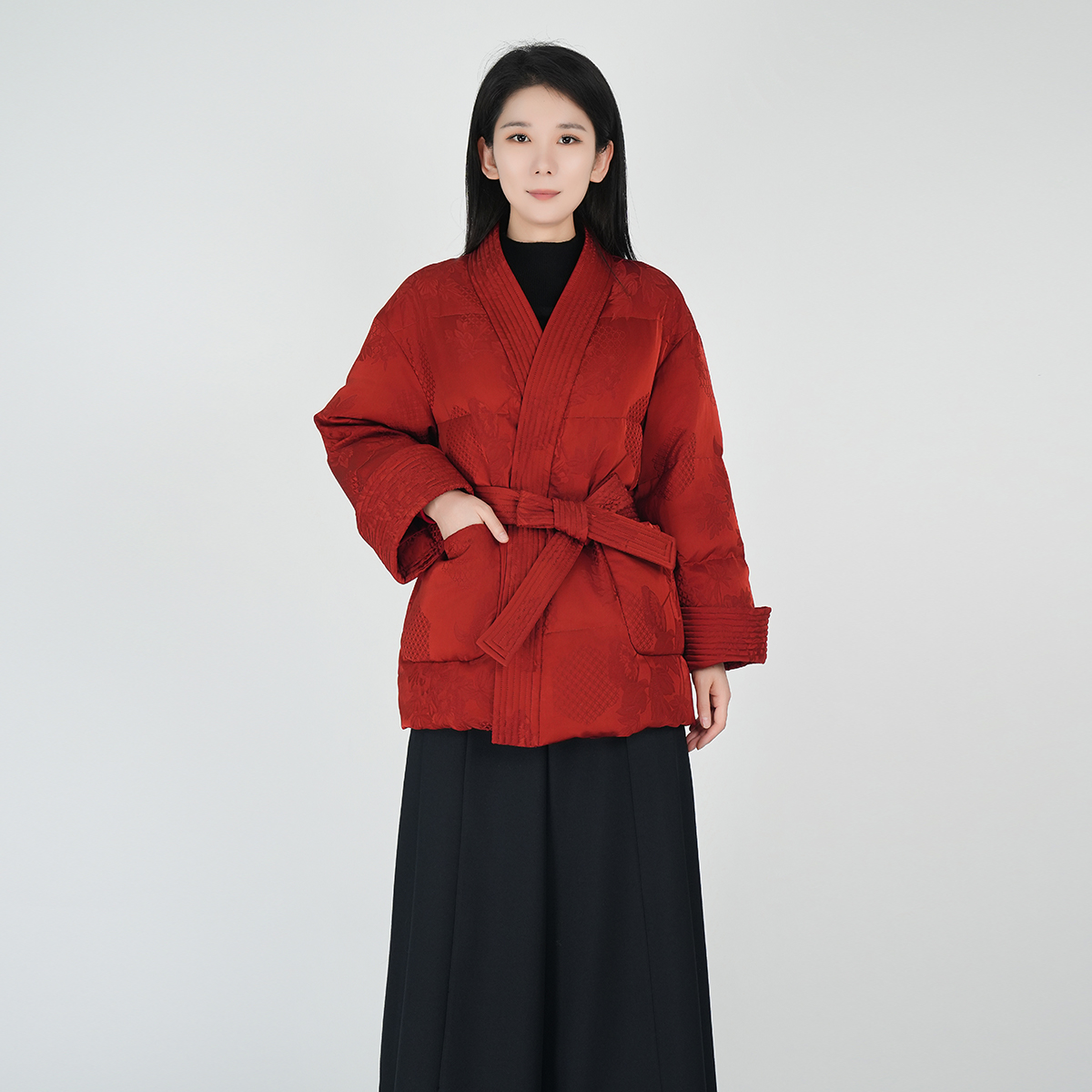 明星同款浒城古娘国风宽松百搭减龄保暖系带茗阁羽绒服DCL181165