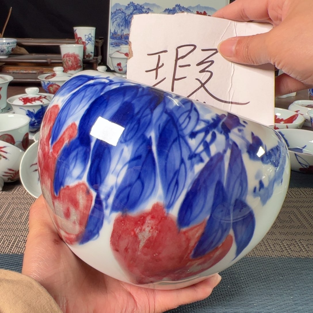 杯原矿青花釉里红瓷器