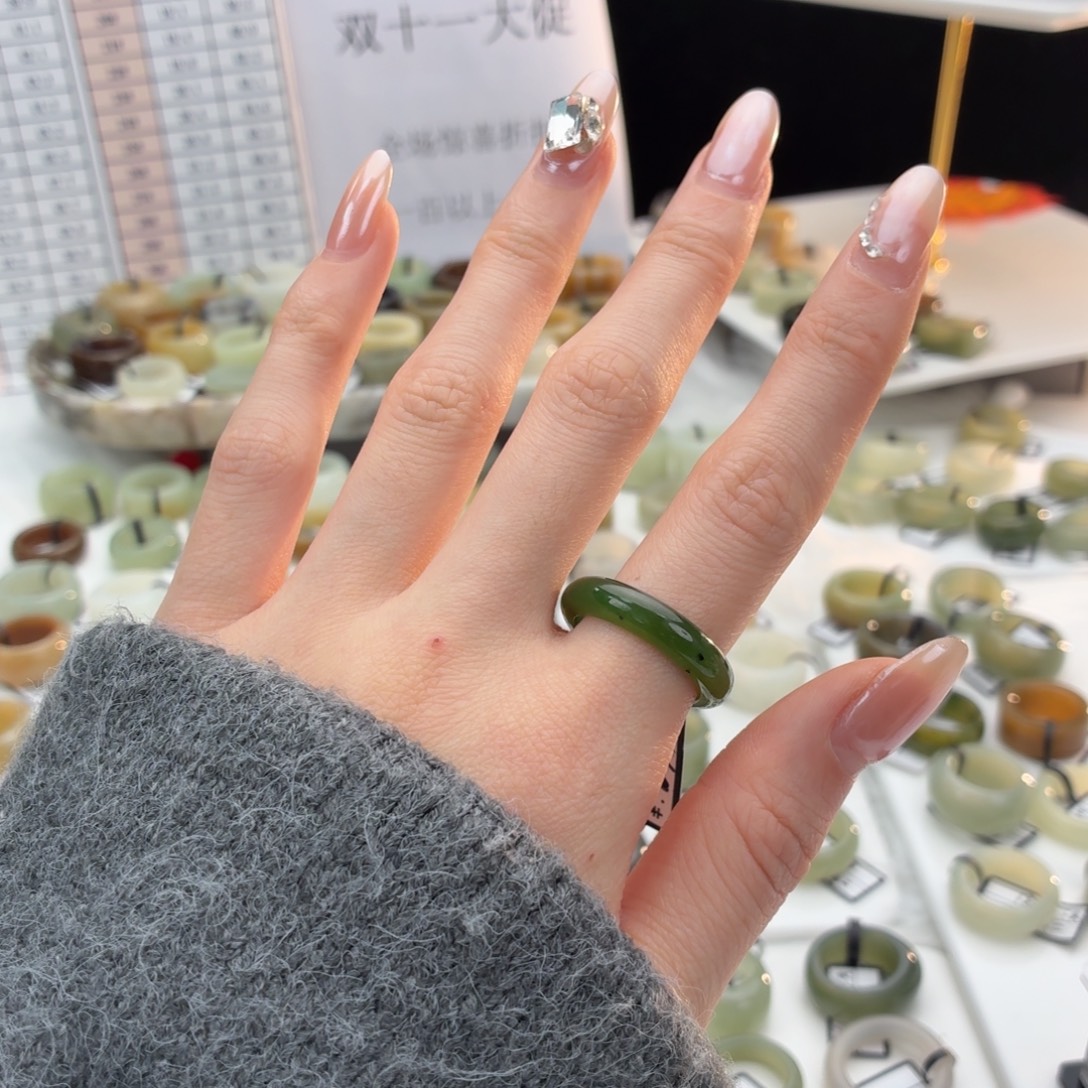 和田玉（糖玉）未镶嵌戒指z102碧玉细条18.7