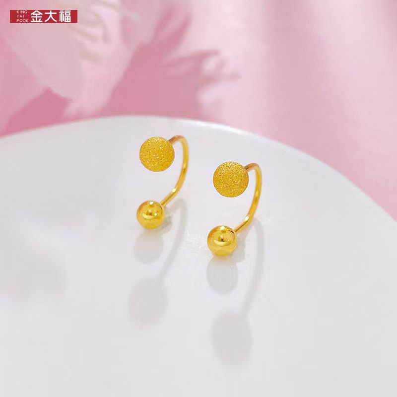 磨砂足金耳钉大福珠宝