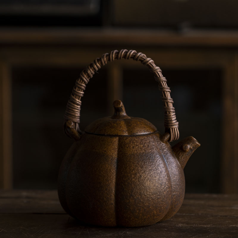 【茶器甄选】灰念-酱釉-南瓜-提梁壶-430ml（Q0491）