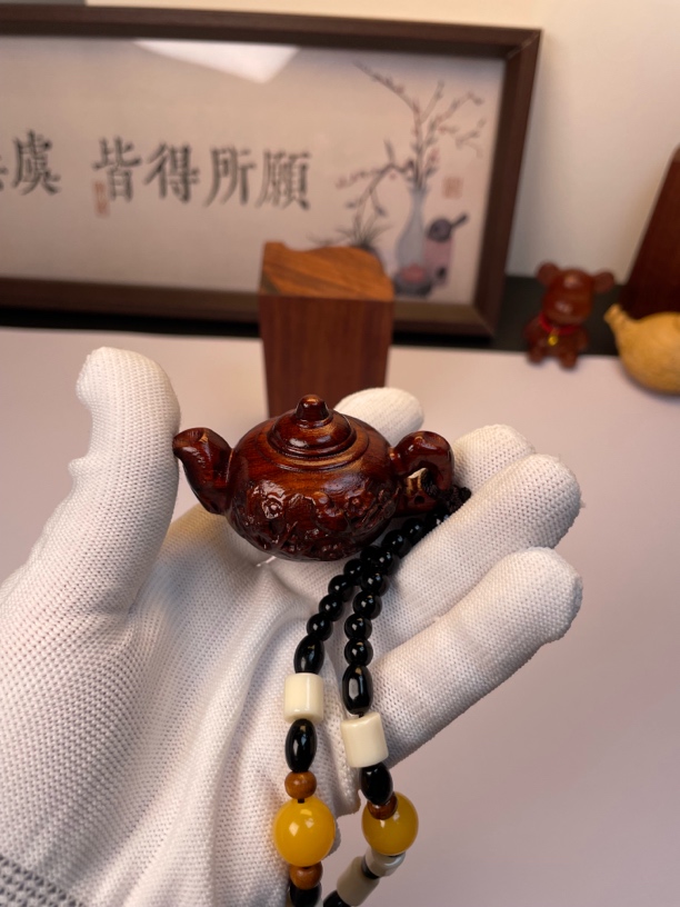 紫檀木【喜上枝头】把把壶手把件实木雕刻挂件摆件装饰品文玩手把件