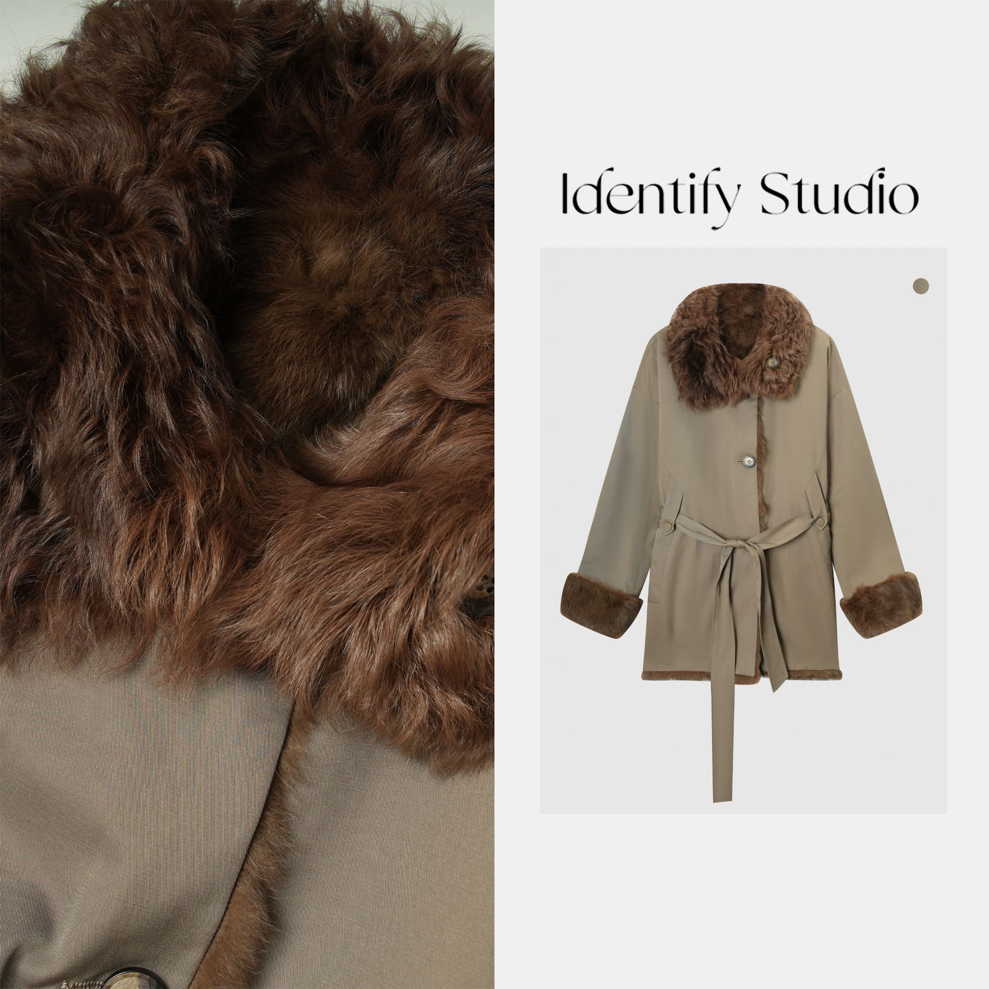 IDENTIFY秋季新款时尚百搭兔毛中长款外套重工外套25AWG91513