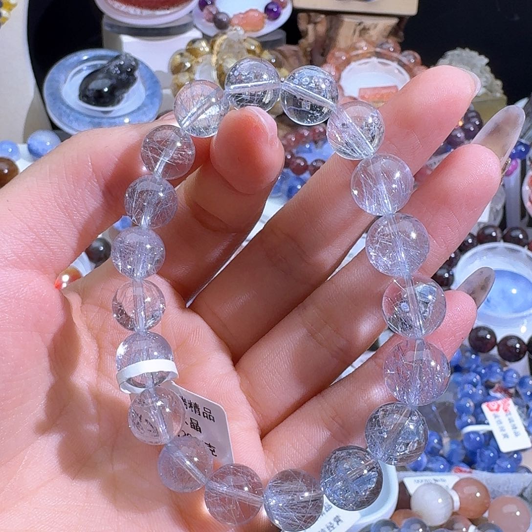 水晶手链未镶嵌天然巴西蓝钢丝手串2