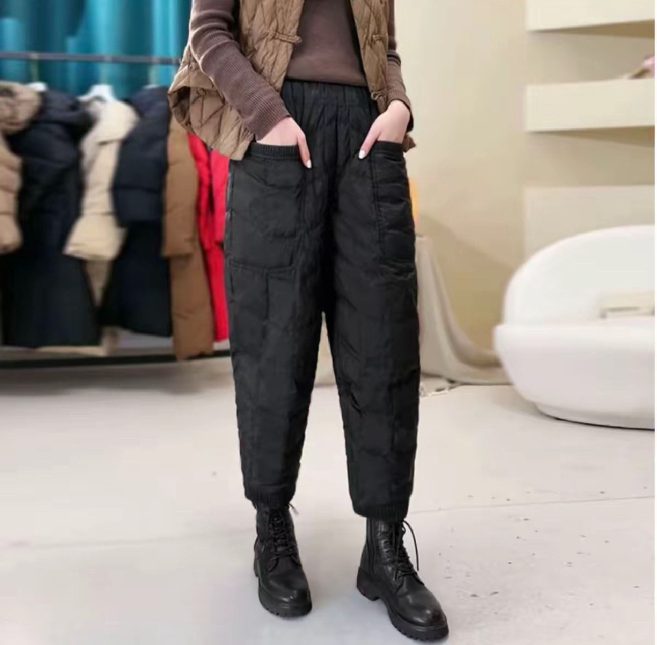 大码秋冬女士棉裤高腰遮肉外穿防风保暖裤休闲裤哈伦裤棉裤