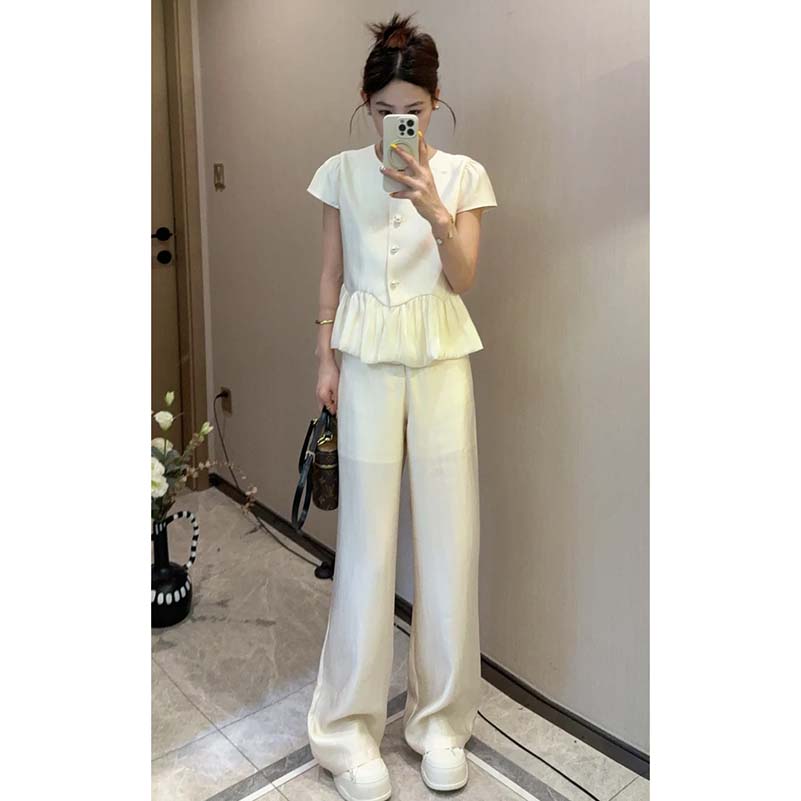 【浅浅专属】【两件套】2025年夏女装法式圆领上衣+裤子套装D2916