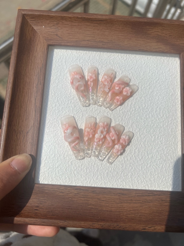 桃花蛇-碎冰冰手工穿戴甲百搭可拆卸美甲显白气质 