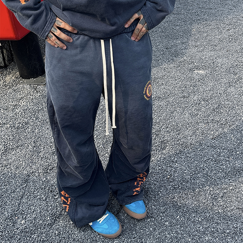 白鹤大人美式重度洗水炸弹人印花卫裤男女宽松做旧运动束脚休闲裤