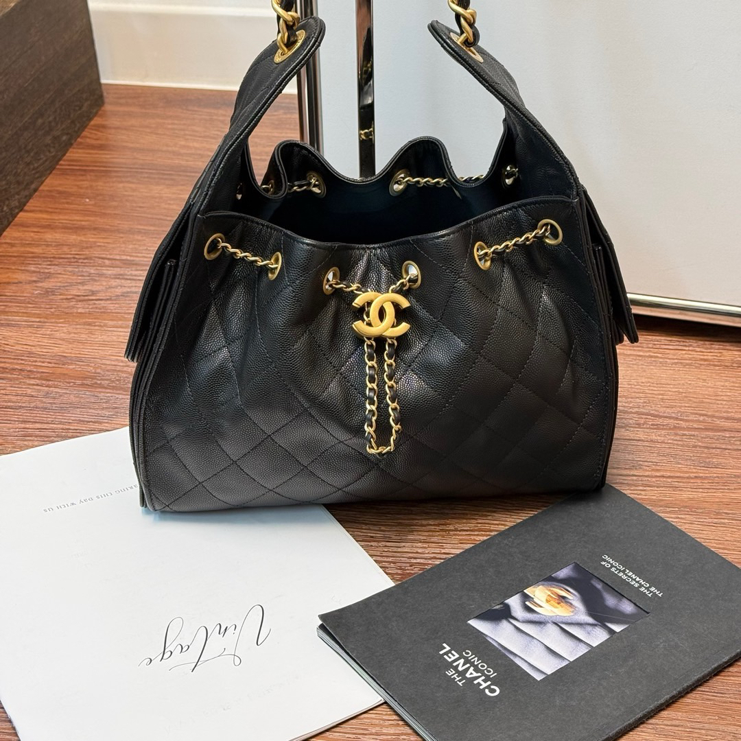 95新 Chanel/香奈儿 Chanel 黑金 荔枝牛 25bag小号/624432027