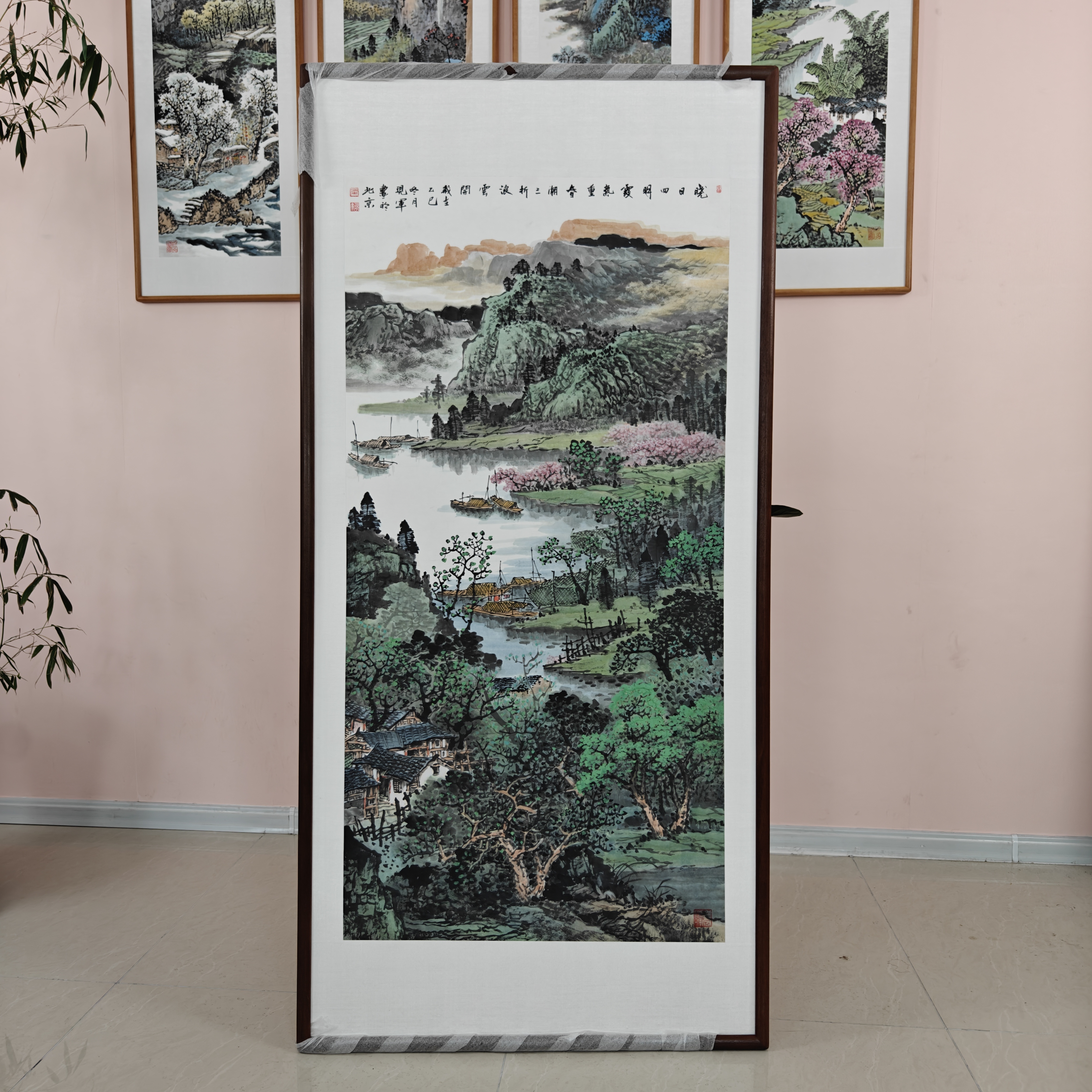 张现军老师手绘国画作品《晓日霞气》尺码173*83厘米