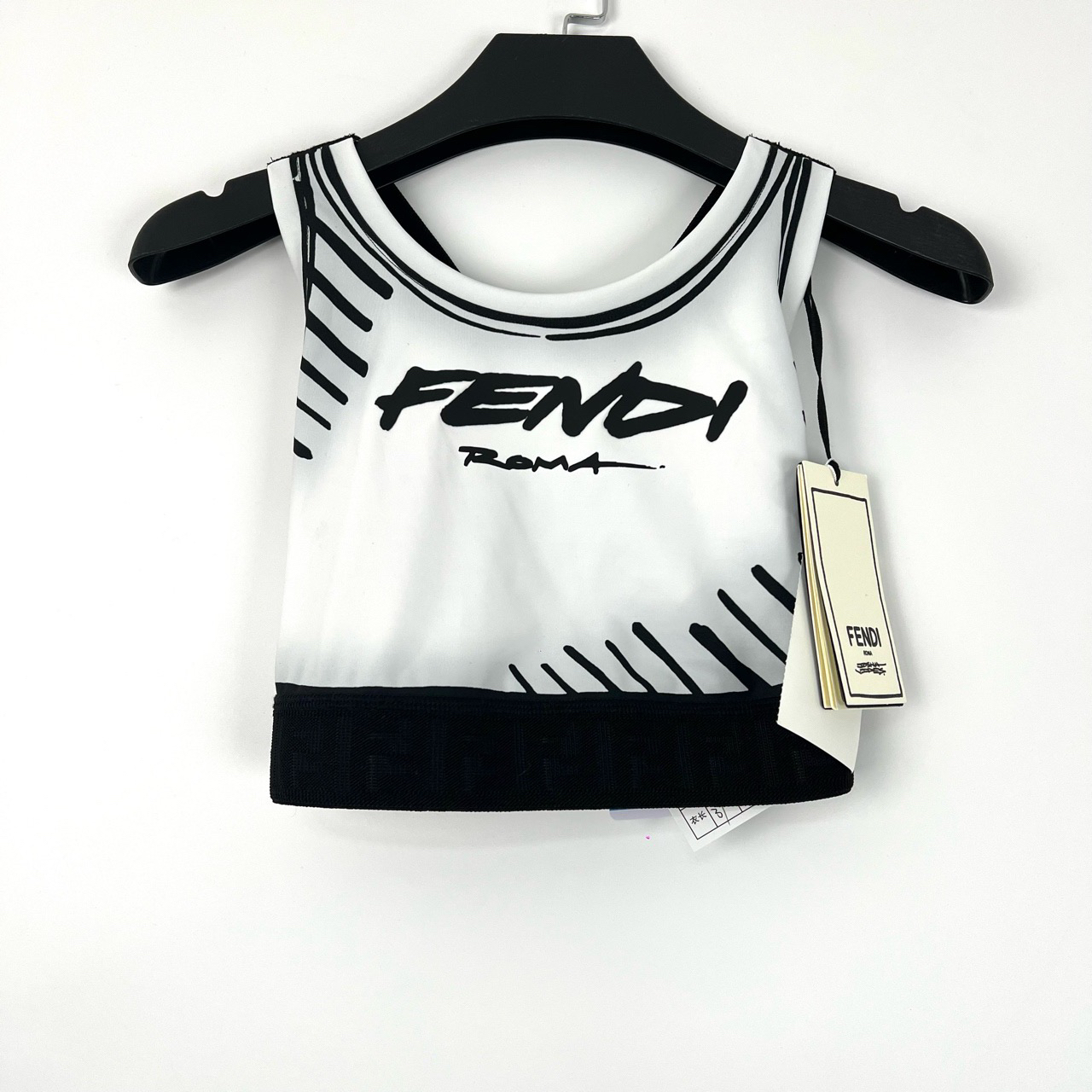 全新未使用 FENDI/芬迪 38码/黑白草写字母运动背心/带吊/05132