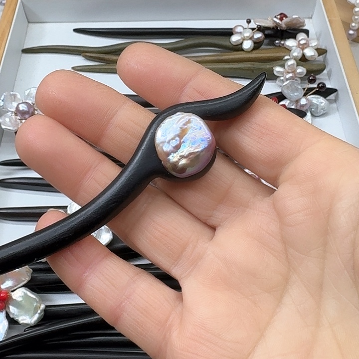 淡水珍珠发饰银S925镶嵌