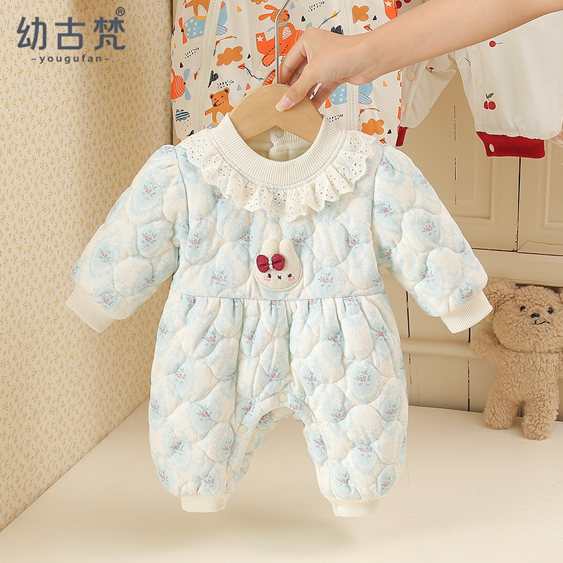 婴儿衣服冬装连体衣2025新款可爱新生女宝宝夹棉外出棉服冬季哈衣