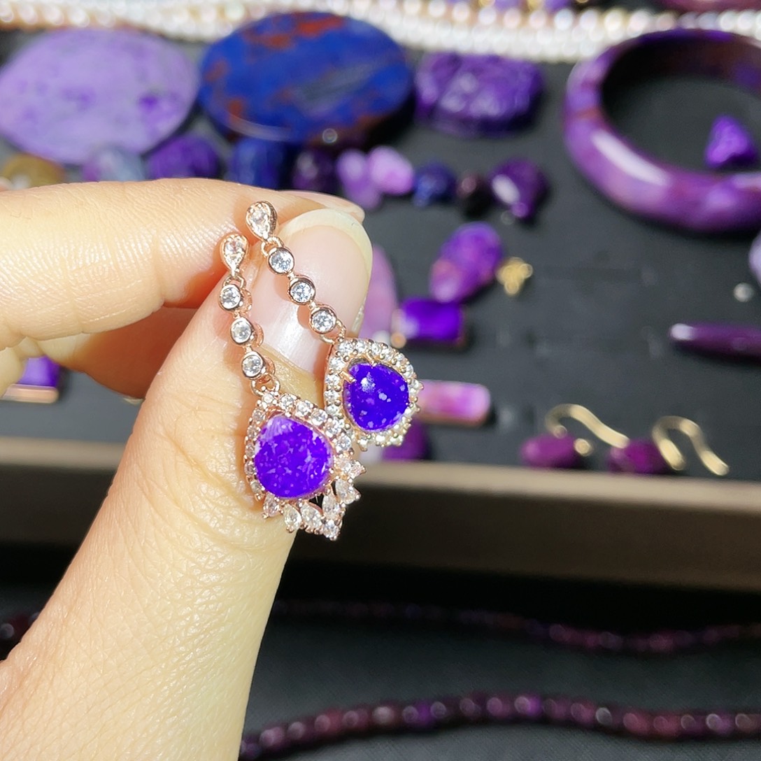 苏纪石（舒俱来）耳钉银S925镶嵌