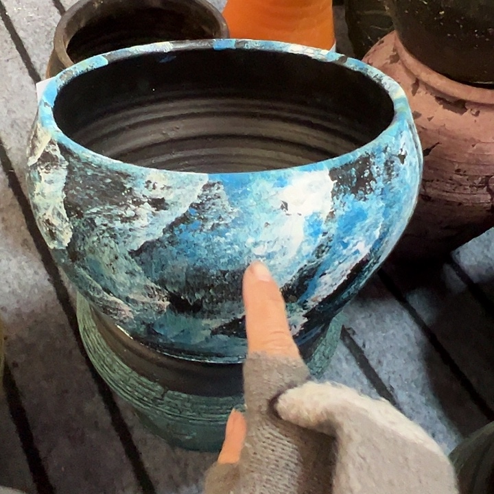 蓝色浅盆默认打孔高14口19