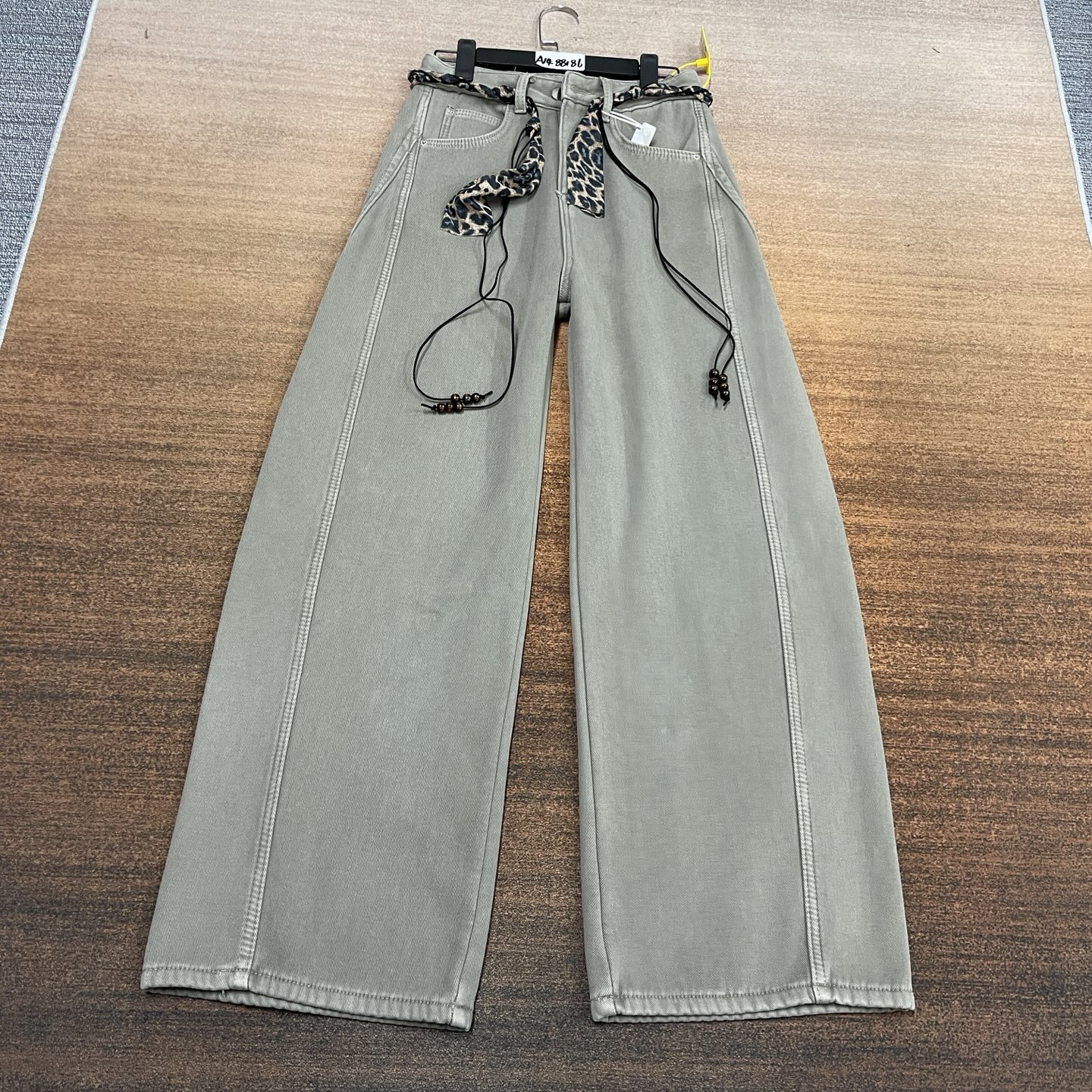 #A14-88186 加绒-厚绒 大溪地灰网红款弯刀裤配腰带 无弹（不换退）