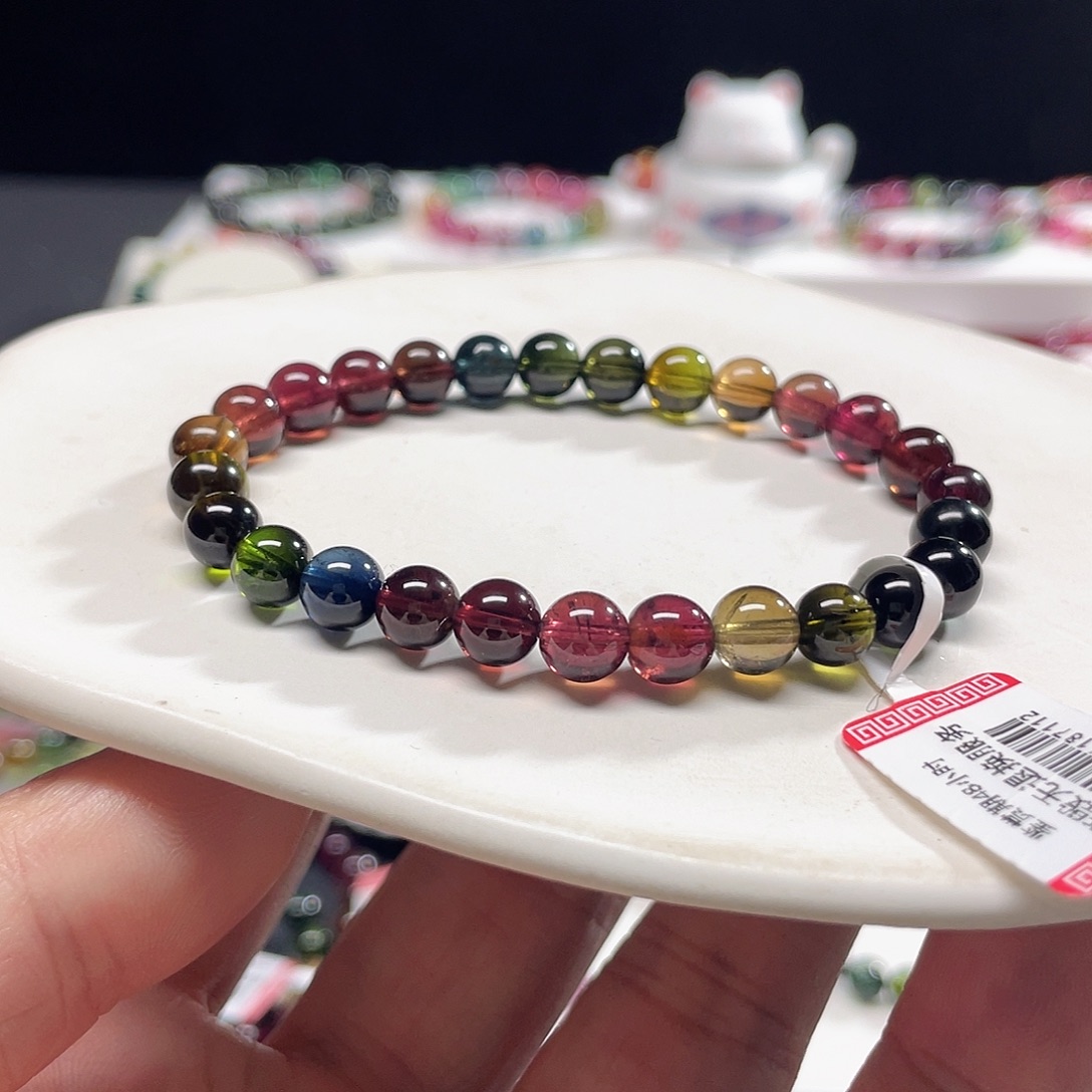 碧玺手链未镶嵌6.9黑糖彩虹碧玺手链