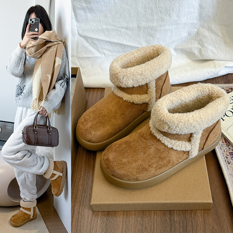 防水防滑厚底雪地靴女款2025新款冬季面包棉鞋毛毛鞋