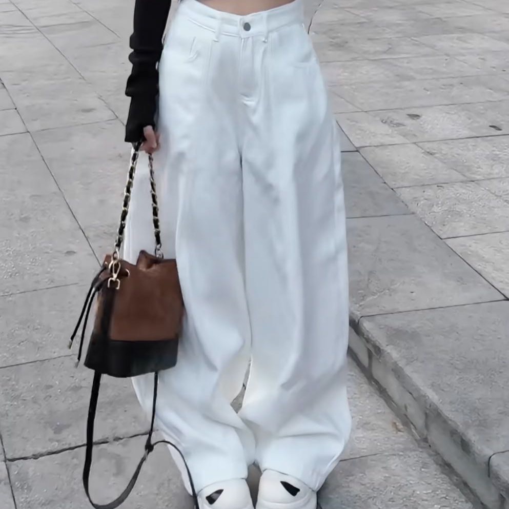 YOO[高街风]美式百搭阔腿休闲拖地长裤一