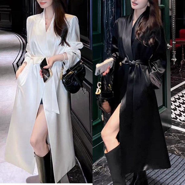 高级定制醋酸青果领显瘦气质网红女神时尚收腰女款风衣春秋