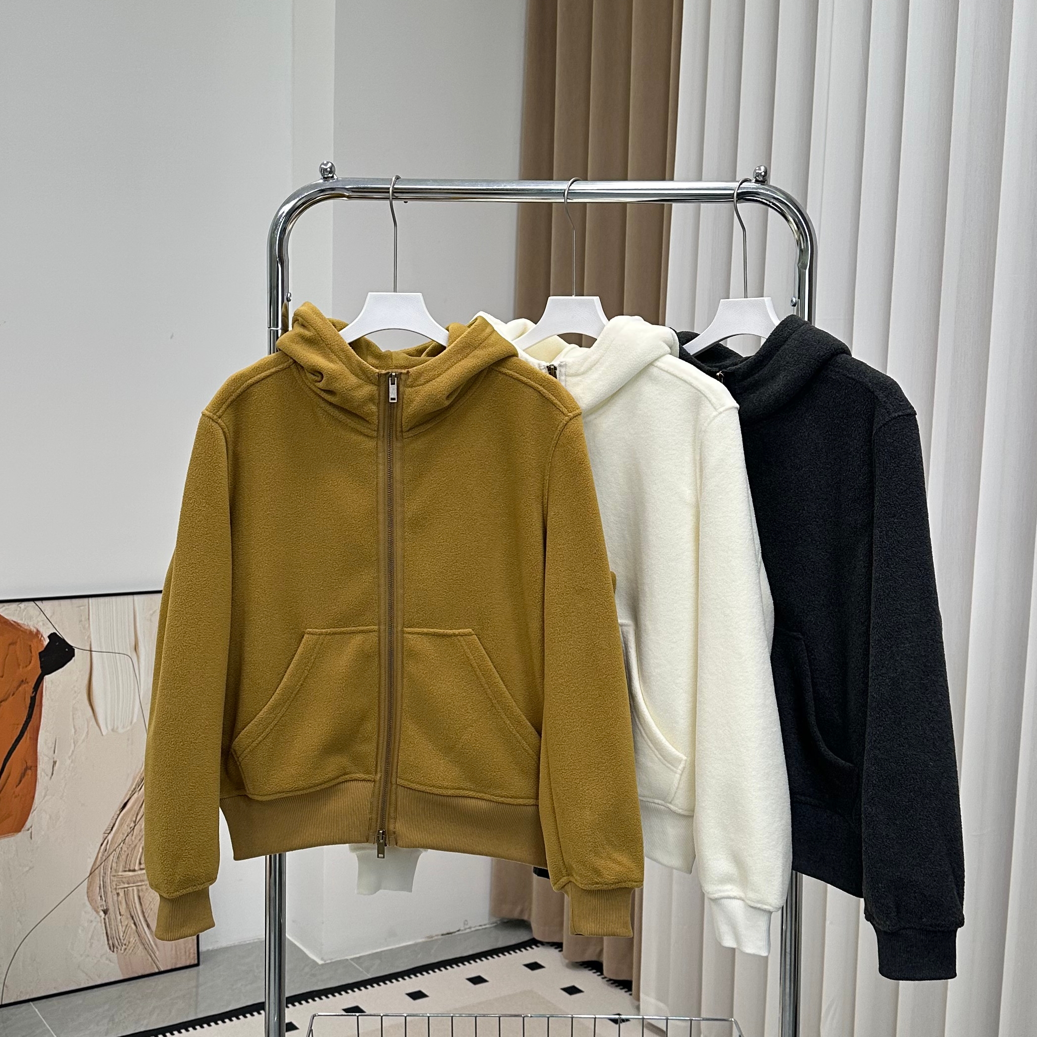 「双面加厚 摇粒绒外套」保暖连帽拉链衫 冬季韩版休闲百搭帽衫J901