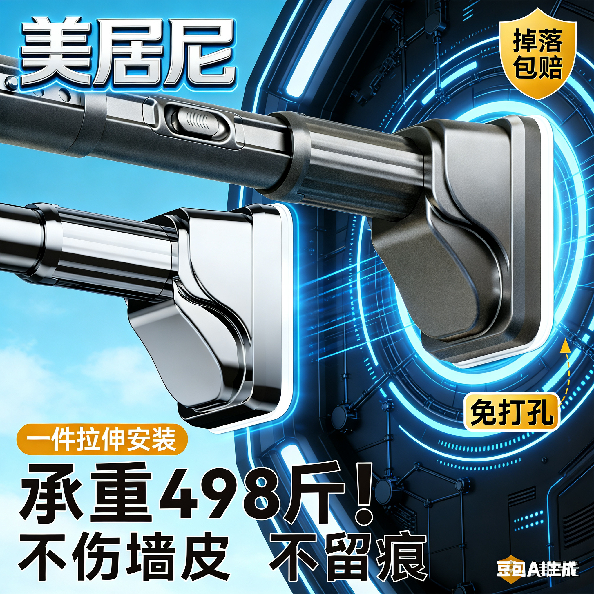 免打孔一键拉伸伸缩杆晾衣杆浴帘杆窗帘杆门帘杆阳台加粗晾衣服