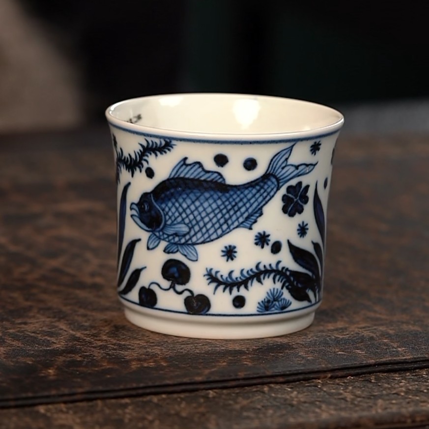 【品遗敬仁】赏君仿元青花鱼藻纹大直口杯150cc