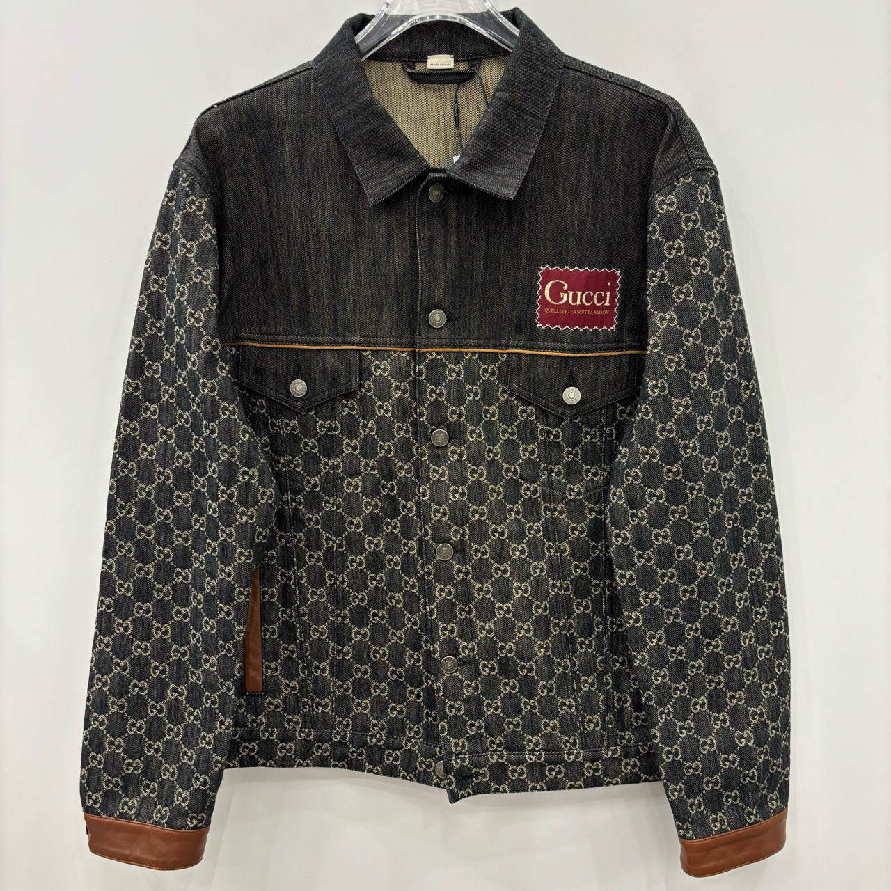GUCCI 古驰/满印Logo徽标图案翻领牛仔外套/尺码52/99新/编号7017