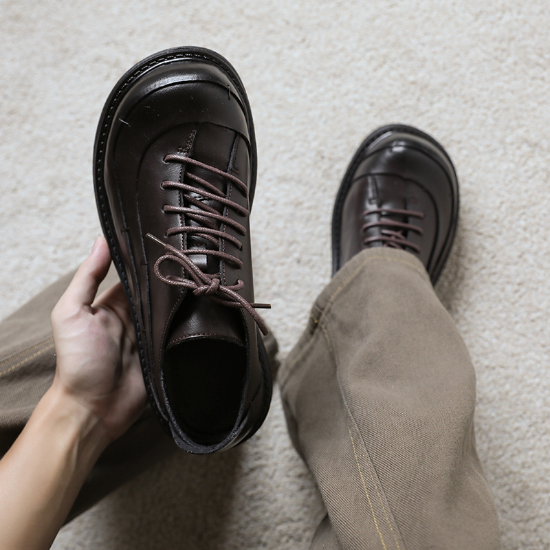 棕色复古厚底情侣大头皮鞋男款德比鞋秋季通勤正装cleanfit休闲鞋