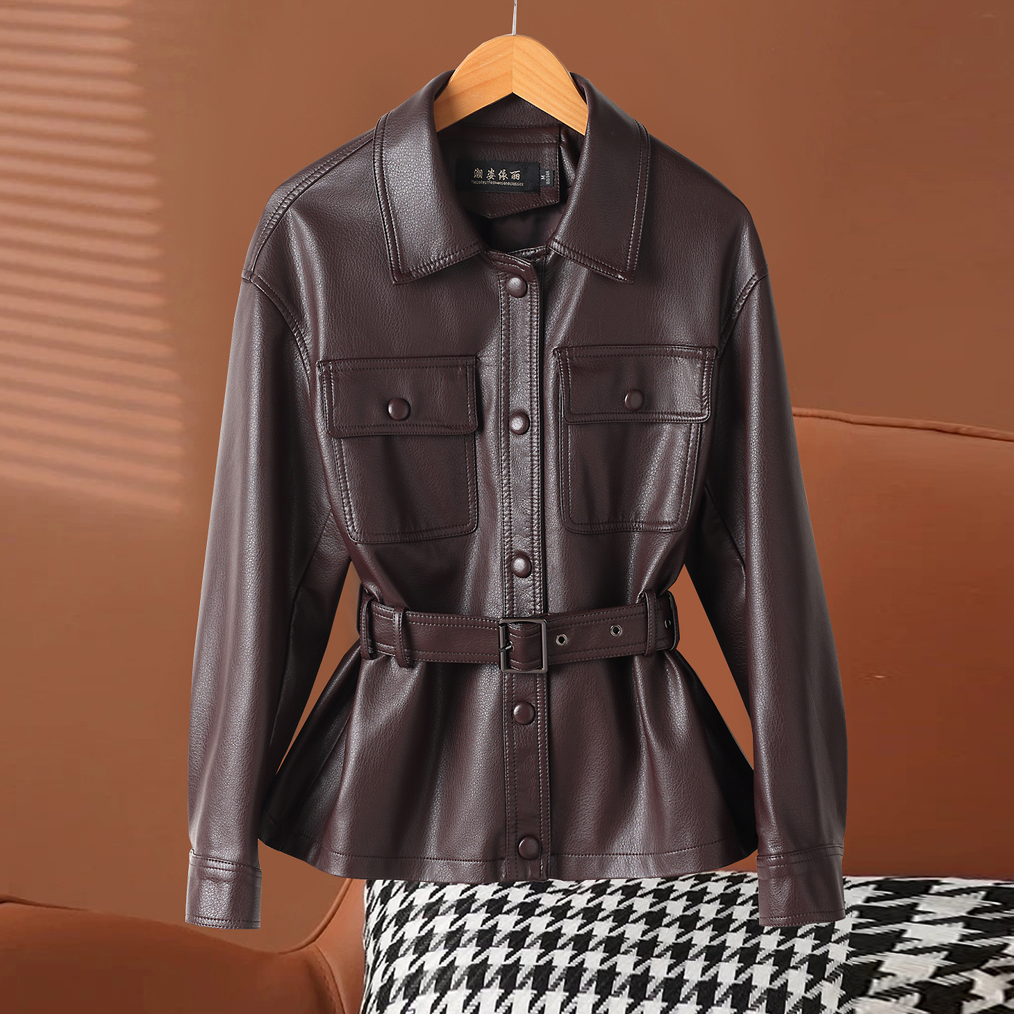 （宋佳同款）海宁纯皮皮衣女短款韩版修身皮夹克外套 YMK-688#