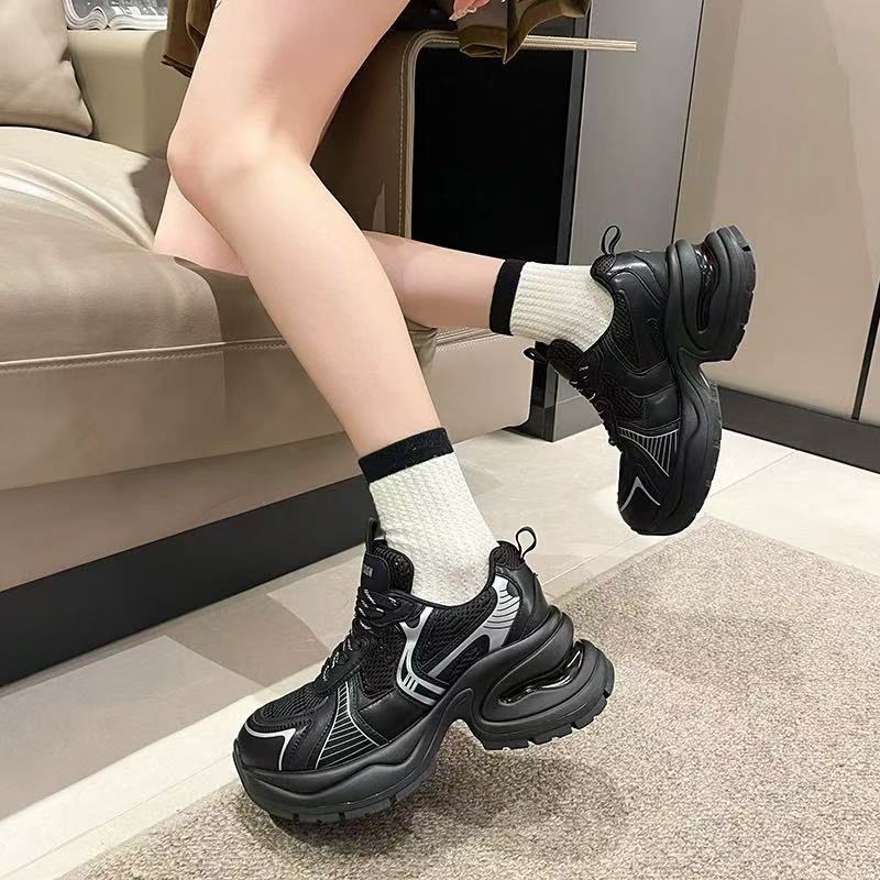 C4677 黑色  夏季时尚系带厚底休闲运动鞋  老爹鞋