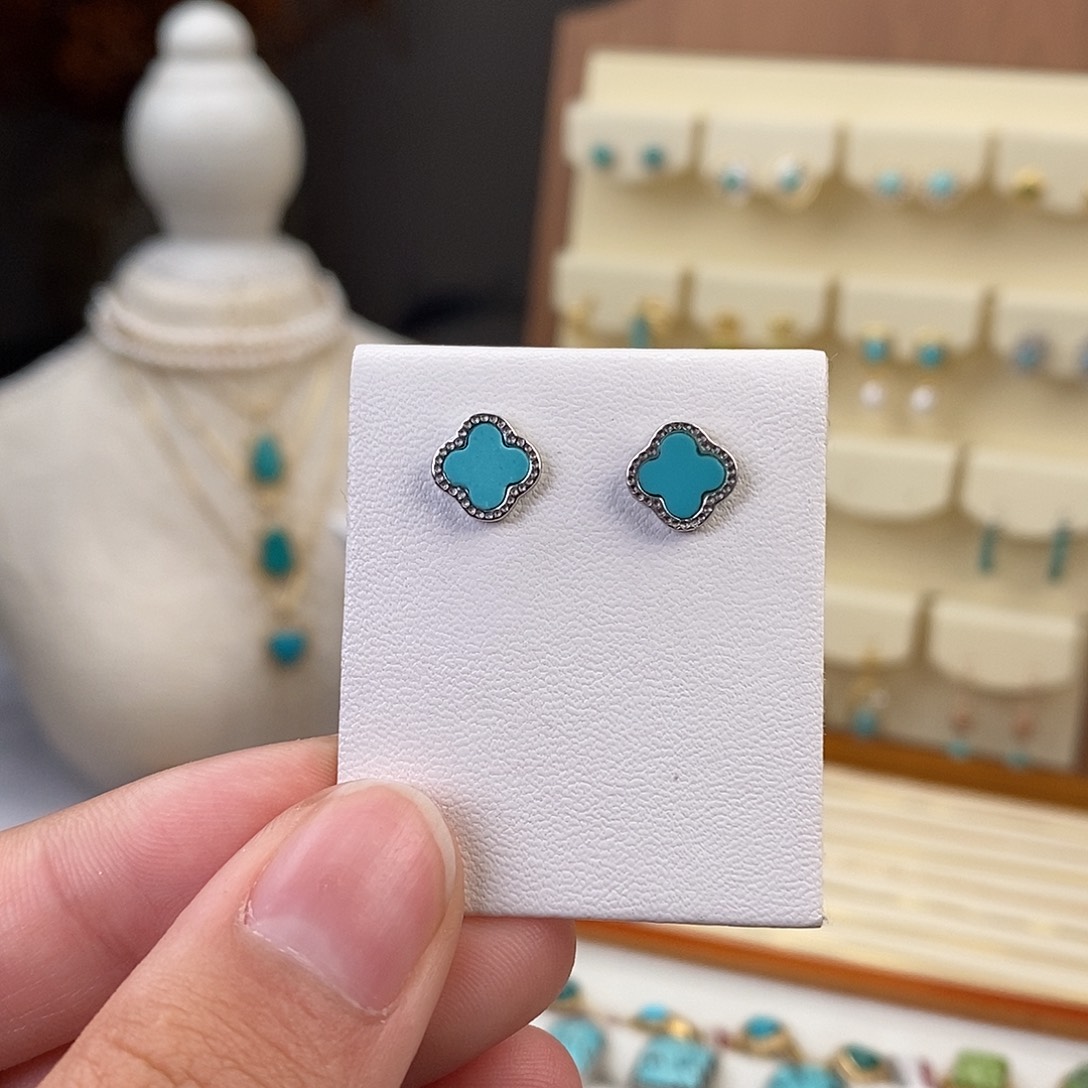 绿松石耳饰银S925镶嵌