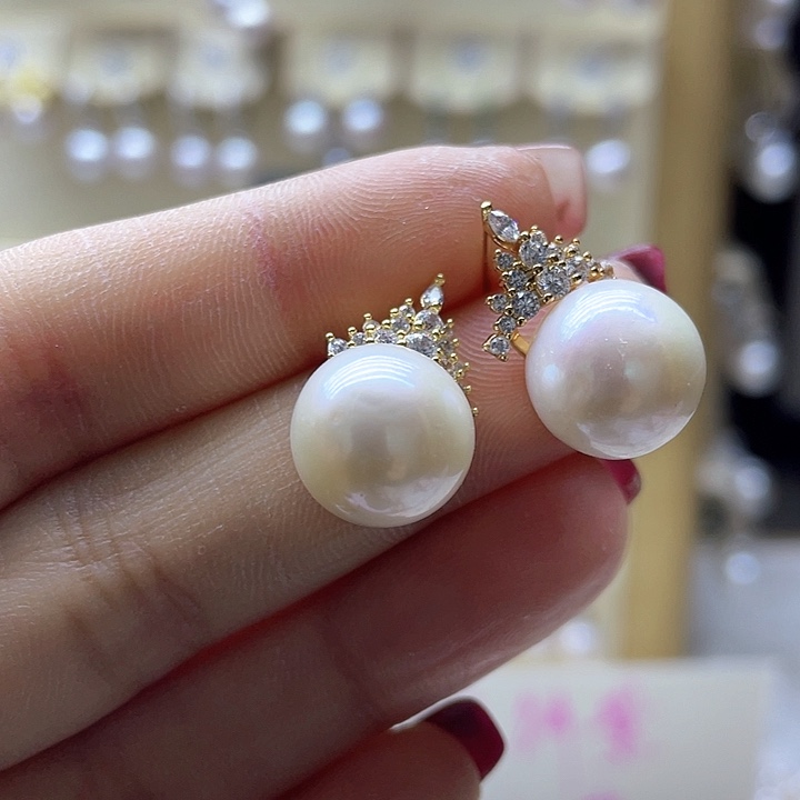 淡水珍珠耳饰银S925镶嵌