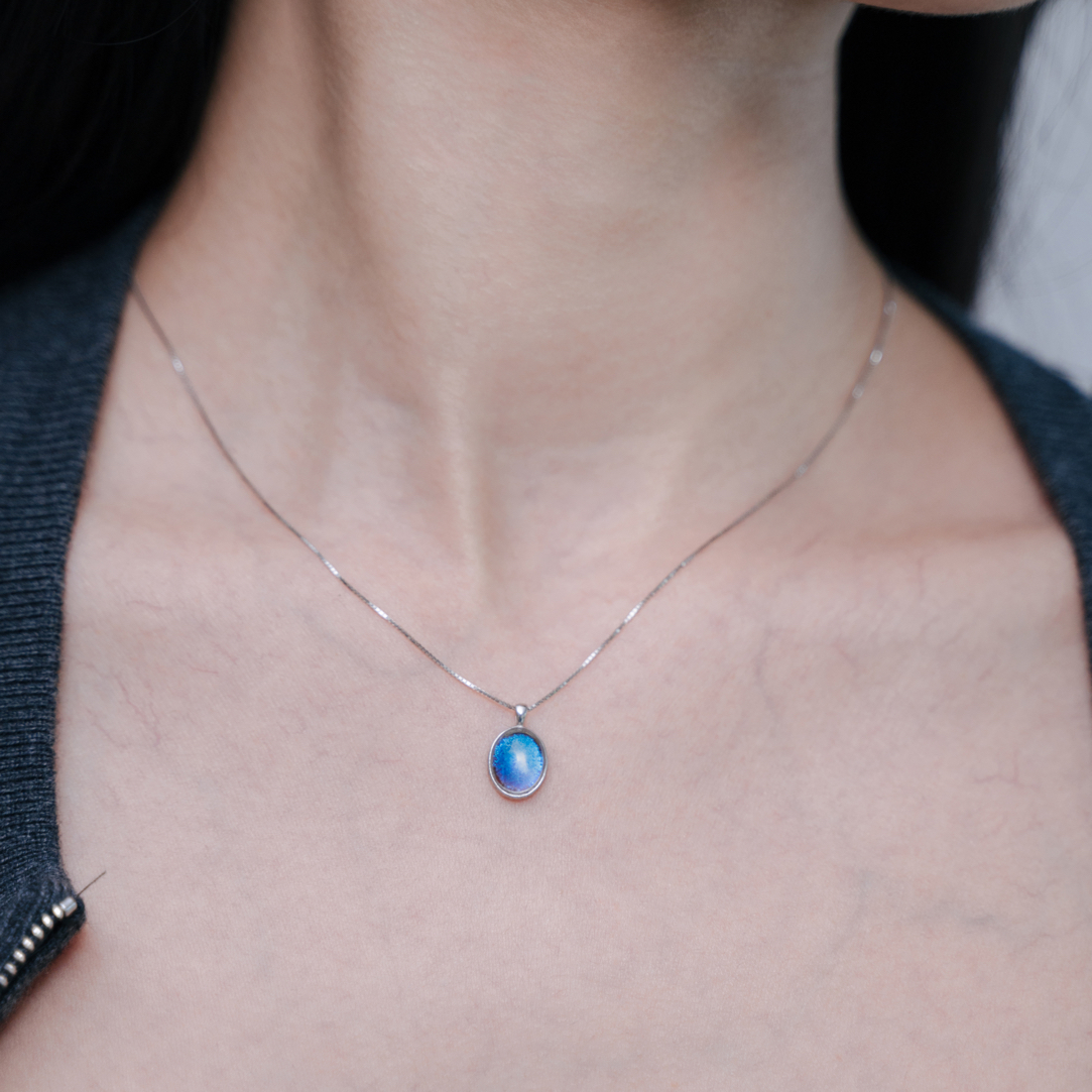 925银玻璃银制品 素款925大蓝闪蝶项链