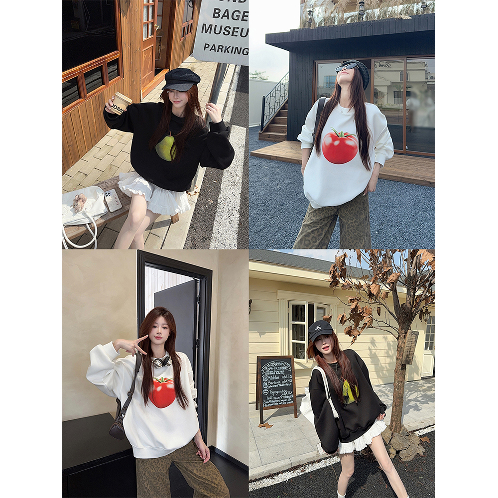 水果印花大卫衣oversize宽松休闲设计感长袖上衣 22168#