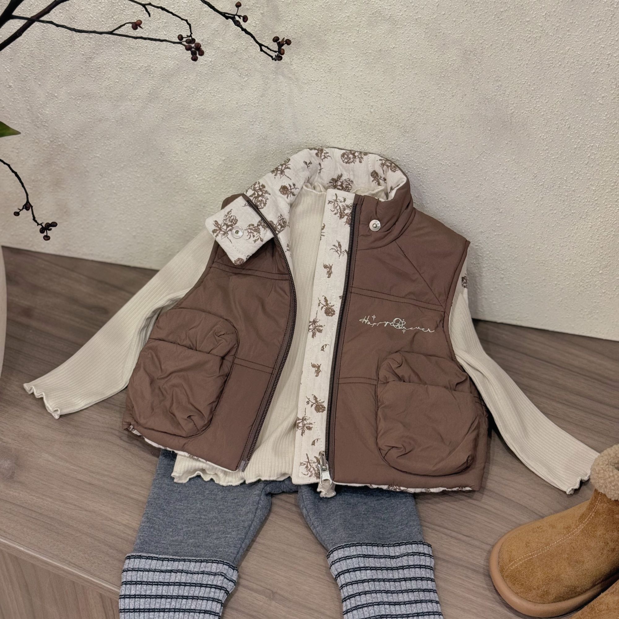 【初甜兮】秋冬新款婴幼儿夹棉马甲女宝韩版超萌马甲加厚时尚坎肩
