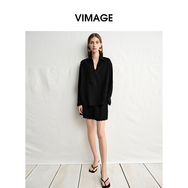 VIMAGE/纬漫纪夏季垂坠舒适醋纤宽松显瘦衬衫V2313945