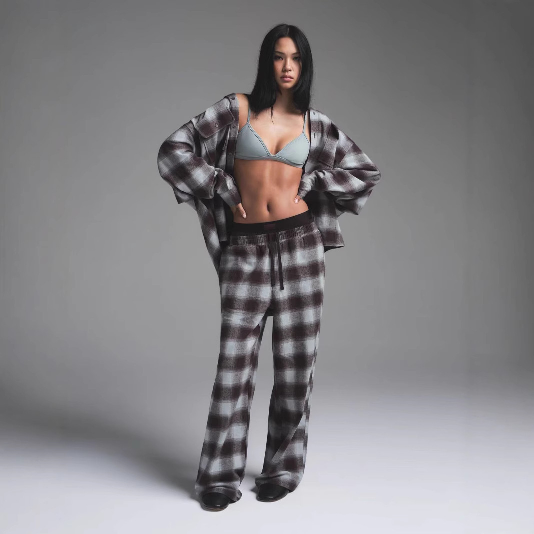 skims OVERSIZED DOUBLE WAISTBAND格子宽松休闲衬衫外套双腰长裤