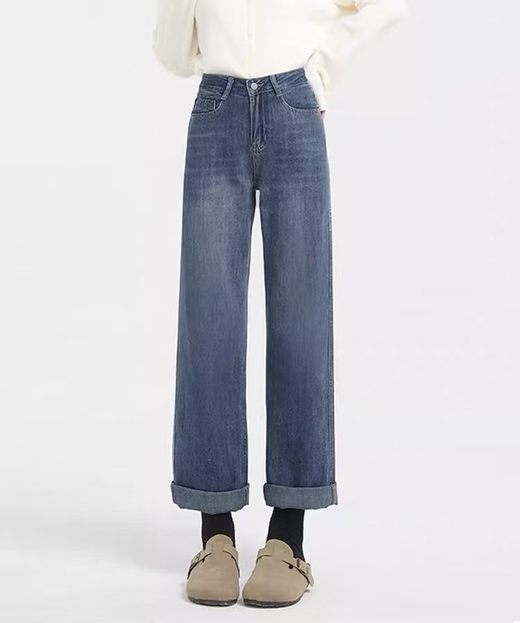 编号901-1000  高腰直筒加绒加厚时尚百搭显瘦牛仔长裤