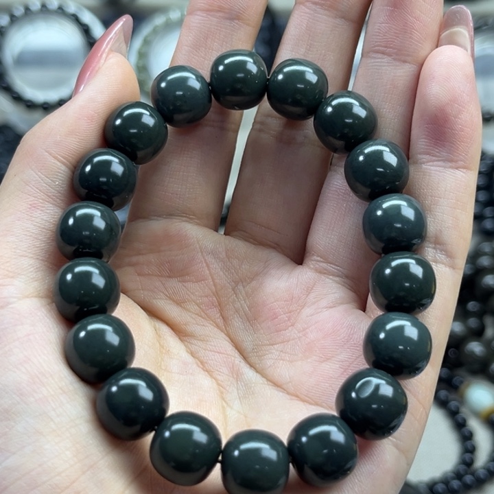 和田玉未镶嵌手链一级细深瓷蓝