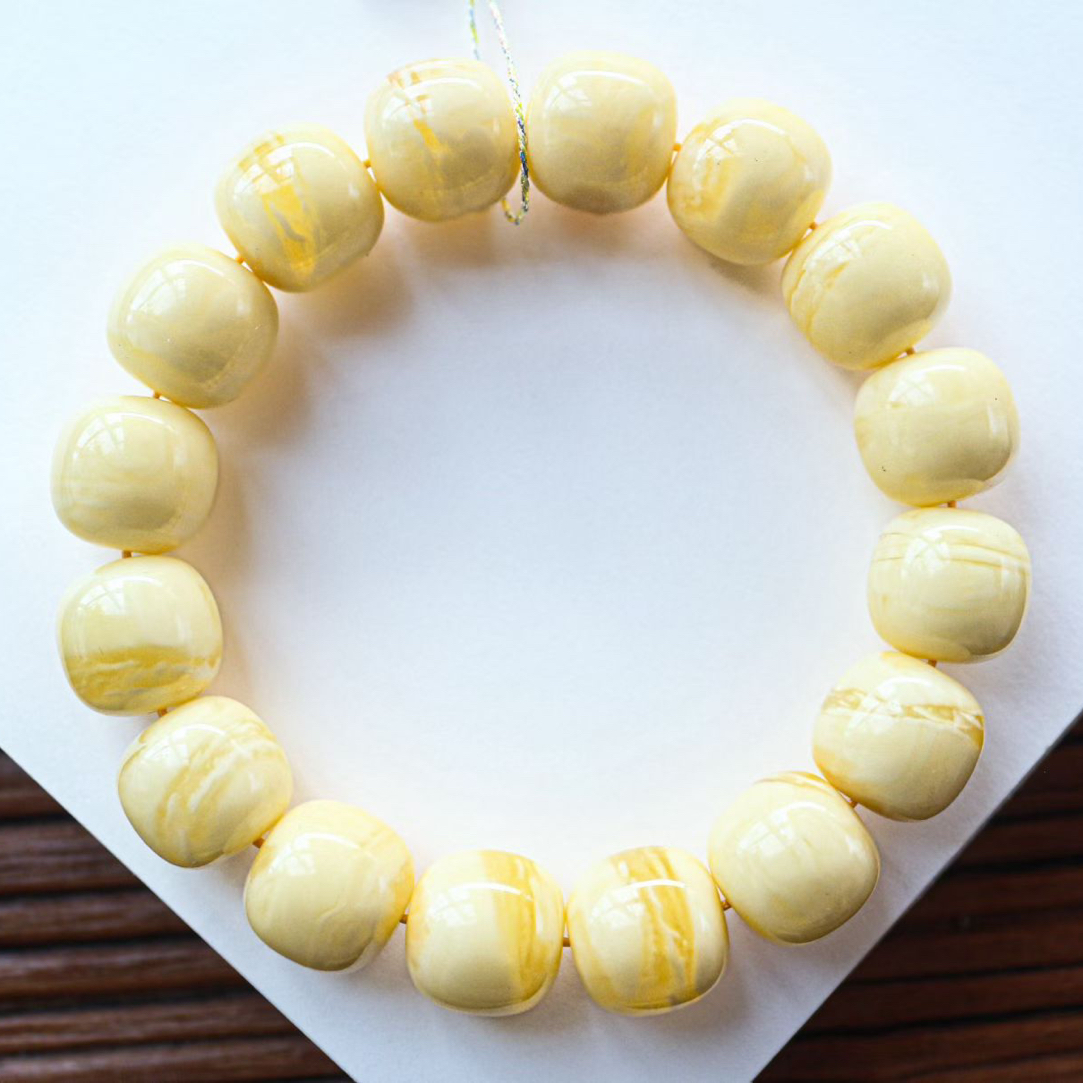 同料14m焦皮满蜡老型手串，蜡质浓郁全品无瑕26.89克