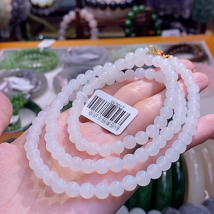 和田玉未镶嵌颈饰新疆银镶羊脂白玉项链6MM