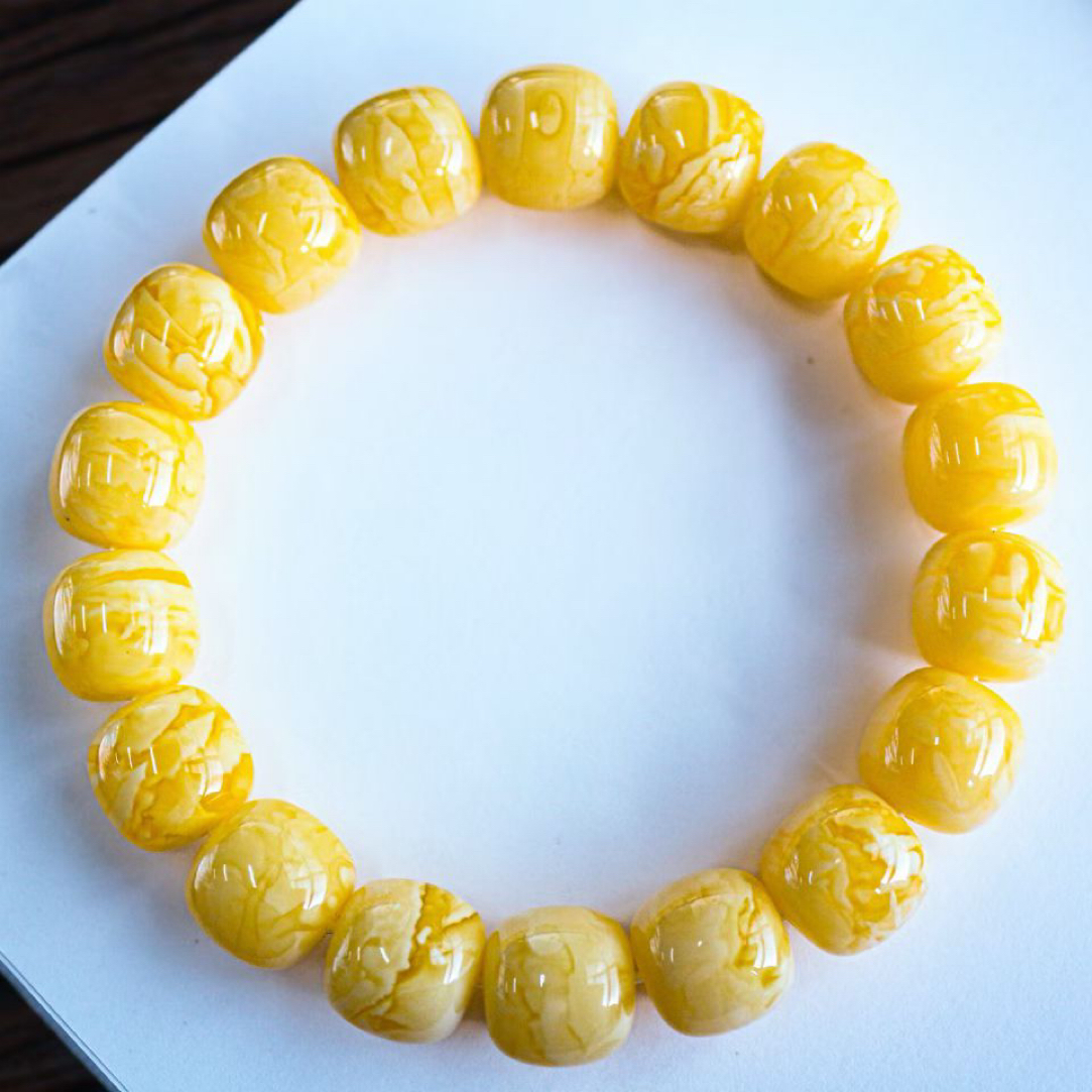 同料13mm焦皮料橘底鸡油红花蜡老型手串 蜡质浓郁