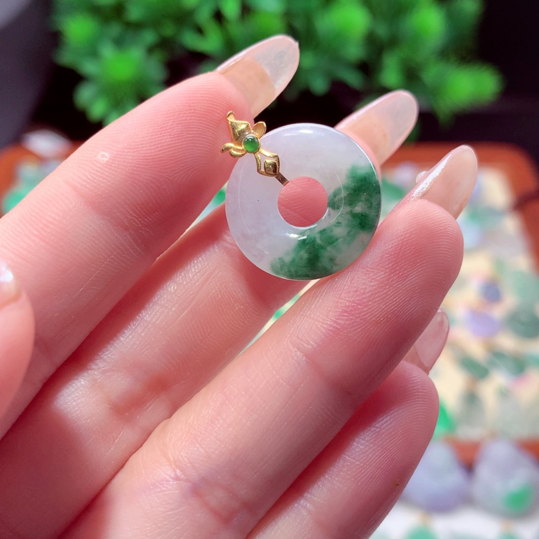 翡翠18K金镶嵌吊坠(不含链)