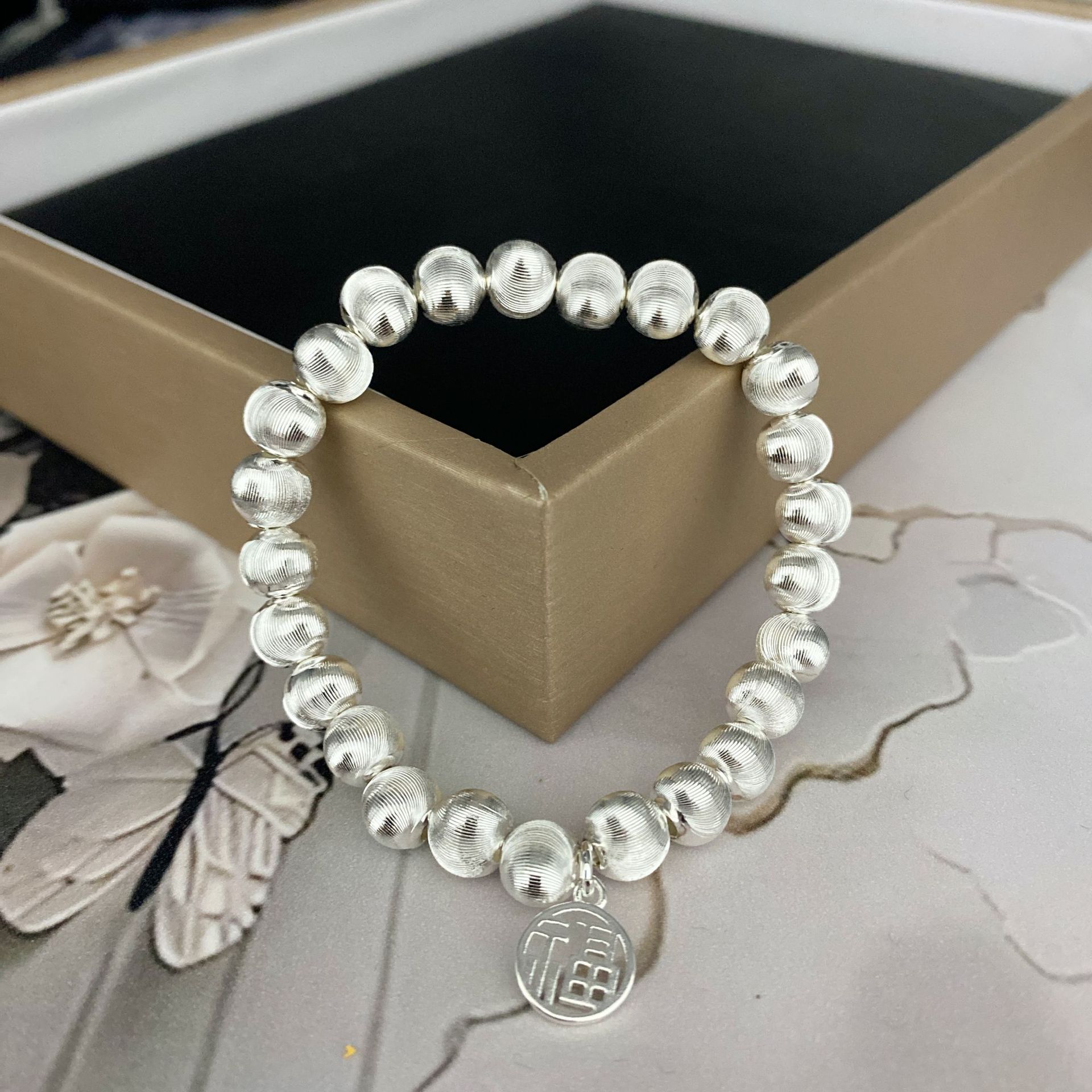 足银手链 猫眼珠福牌999银手链手串转运珠女精致时尚情人节送女友