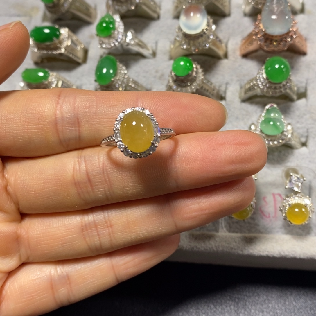 翡翠银S925镶嵌戒指戒指